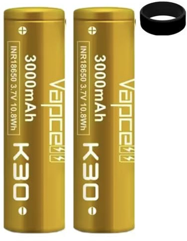 18650 K30 3000mAh 15A Gold Rechargeable Compatible With Vapcell Works With Sub Ohm Kit No Nicotine (2 Pack)