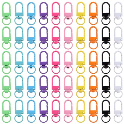 Bewudy 50 cierres de pinza de langosta de metal coloridos, cordones giratorios para llavero con llaveros, ganchos a presión, accesorios de bricolaje para hacer bolsas de joyería