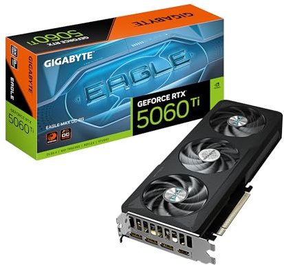 GIGABYTE Tarjeta gráfica GeForce RTX 5060 Ti Eagle MAX OC 8G, 8 GB 128 bits GDDR7, PCIe 5.0, Sistema de refrigeración WINDFORCE, Tarjeta de Video GV-N506TEAGLEMAX OC-8GD