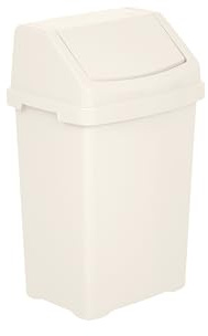 𝐒𝐨𝐟𝐭 𝐂𝐫𝐞𝐚𝐦 Modern Swing Bin with Swing Top Lid 8L/25L/50L Plastic Waste Bin for Indoor/Outdoor Use – Rubbish Bin for Kitchen, Bathroom or Office – Easy-Clean, Space-Saving Trash Can (Medium)