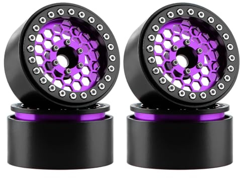 DashRC 1.9 Aluminum Beadlock Wheels, 12mm Hex RC Wheel Rims for RC Crawlers TRX4 SCX10 VS4-10 Gen7 Gen8 MST CFX Upgrades (Dark Purple)