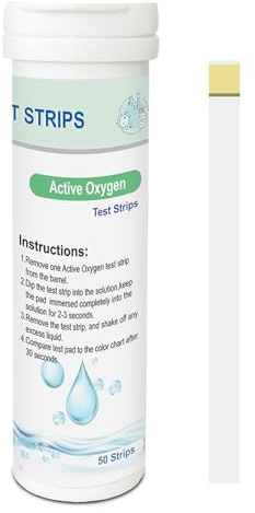 Bandelettes Test d’Oxygène Actif pour Piscine & Spa – 50 Pièces, 0–25 mg/L, Analyse Rapide de l’Eau en 30s, Contrôle Ozone