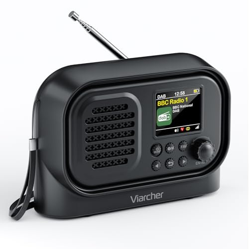 Viarcher DAB/DAB+ & FM Radio, 2025 Latest Portable Digital Radios, USB Rechargeable & Battery Powered Small FM Radio with Bluetooth, Dual Alarms Clock, Sleep Timer, 40 Presets Stations, Colour Display