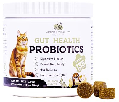 Vigor & Vitality Pets Health Digestive Care Probiotic Cat Supplements, Treats, Soft Chews, 135 Chews (Salmon Flavour)