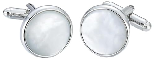 Xinlon Elegant pärlemor manschettknapp för män, runda manschettknappar, silver pärla manschettknappar, skjorta manschettknappar och dubbar för bröllop, födelsedag, fars dag