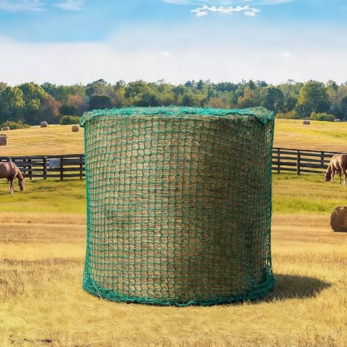 YCBTREE 6x6 ft Round Bale Hay Net - Large Slow Feeder for Horses & Livestock, Knotless Design Slow Feeder Hay Nets, Fits 4x4ft 5x5ft 6x6ft Round & 3x3x8ft 4x4x8ft 5x5x8ft Square Bales (Green-Round)