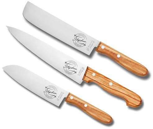 LOOXIS personalisiertes Premium Messer-Set von H. Herder mit Gravur – 3-teilig (Santoku, Nakiri- & Kochmesser) – Solinger Handarbeit, Olivenholzgriffe, personalisierbares Geschenk für Männer