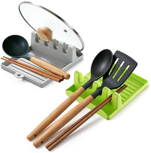 2 Stück Kochlöffelablage Silikon Löffelablage, löffelablage küche, Silikon Küchenhelfer Kochlöffel Ablageschale, utensilienablage für Schöpflöffel, Pfannenwender, Zange, Gabel