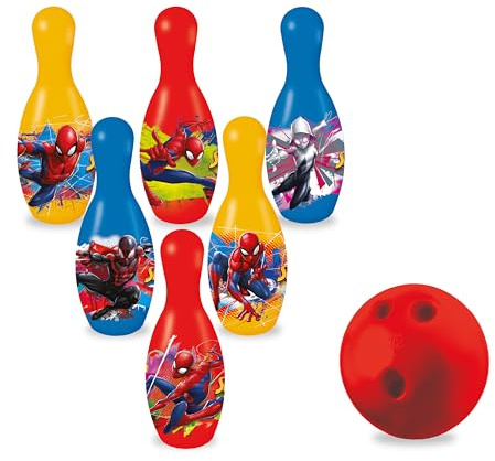 Mondo Toys – Spiderman-Bowling-Set für Kinder – INKLUSIVE 1 Ball und 6 Spiderman-Themenkegel – Sportspielzeug – Spiel für Kinder 2 3 4 Jahre – 28075
