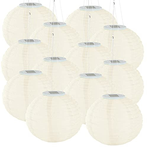 Lunartec Solar Lampions warmweiss: 12er-Set Solar-LED-Lampions, LEDs, Dämmerungs-Sensor, IP44, Ø 30 cm (Garten, Lampignon, Ball)