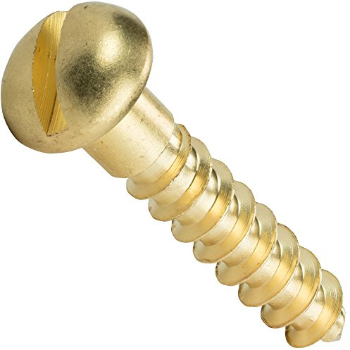#10 x 1-1/2 Round Head Wood Screws, Solid Brass, Slotted Drive, Partially Threaded, Quantity 25