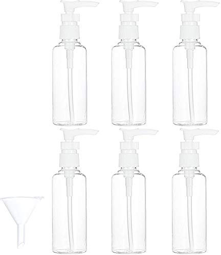 Lvcky 6 Stück transparente Reiseflaschen Pumpflasche Lotionspender Flasche Set mit kleinem Trichter für Flug, Flughafen, Urlaub (100 ml)