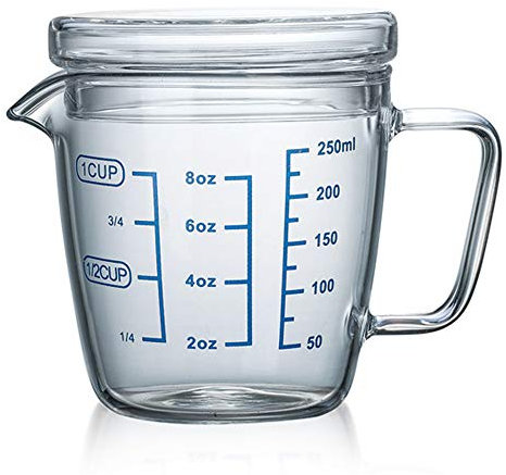 TAMUME 250ml Vasos y Jarra Medidora de Vidrio Microonda Taza de Medir con Tapa (250ML)