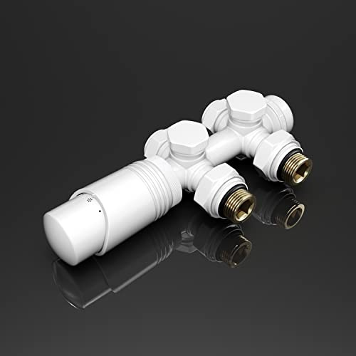SONNI Multiblock Set Heizkörper Anschlussarmatur Eck/Durchgang Weiß | Heizungszubehör, Anschlussarmatur mit Thermostat, Hahnblock Ventil, für Heizkörper Eck- und Durchgangsform