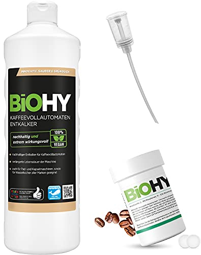 BiOHY Set de Détartrage | Détartrage du café 1 Litre | Comprimés de nettoyage 40 pièces | avec Distributeur | (Entkalker-Set für Kaffeevollautomaten)