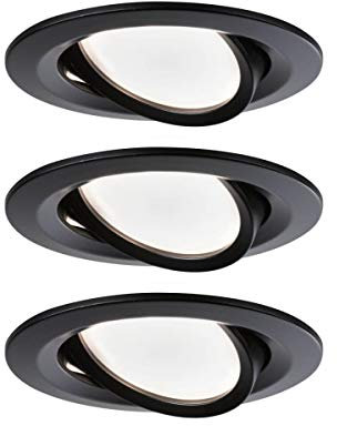 Paulmann 94471 Luminaria empotrable LED Nova, Coin, set de 3, redonda/orientable 3x6,5 W blanco cálido, foco empotrable, negro mate, Spot, alu. 2700 K