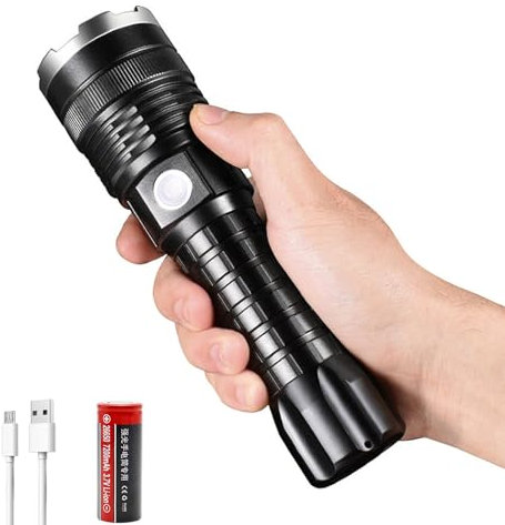 XLENTGEN Taschenlampe LED Aufladbar Extrem Hell 10000 Lumens Taktische Taschenlampe mit 7200 mAh Akku, 5 Modi Taschenlampe Wasserdicht für Outdoor, Camping, Notfall