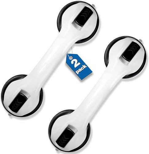 Budding Joy Manici per doccia da 30,5 cm, maniglia per doccia con forte presa a ventosa, impugnatura per vasca da bagno, per handicap, anziani, bagno, barra di sicurezza, colore: nero