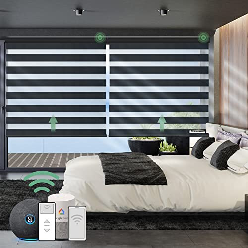 Yoolax Elektrisches Doppelrollo, Duo Rollo mit Fernbedienung, Fensterrollo innen Alexa kompatibel, Rollos für Fenster Nach Maß, 95% Verdunkelung, Schwarz