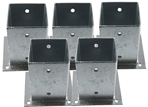 5 Stück EXCOLO Aufschraubhülsen 150mm hoher Pfostenhalter verzinkt als Bodenhülse auf Beton oder festen Untergrund für Zaunträger Hülse Bodenplatte Anker (quadratisch 100x100 mm)