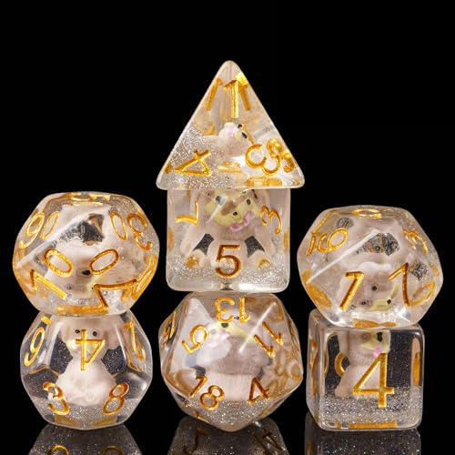 Cusdie 7-teiliges Polyedrisches D&D-Würfel-Set, gefüllt mit Tieren, für Rollenspiele, Dungeons and Dragons, D&D-Würfel, MTG Pathfinder (Grauer Hund)