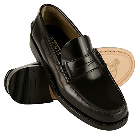 Zerimar Cuir Naturel Mocassins Castellanos | Chaussures Élégantes pour Hommes | Mocassin Masque Espagnol | Couleur Noir | Taille 49