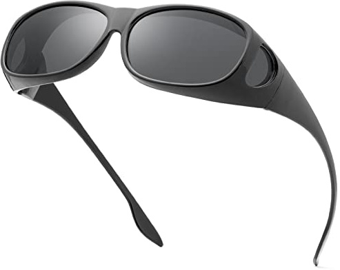 Nachtsichtbrille für Herren und Damen, polarisiert, zum Fahren, Sonnenbrille, Rundum-Passform über verschreibungspflichtige Brillen, blendfrei, Schwarzer Rahmen, schwarze Linse