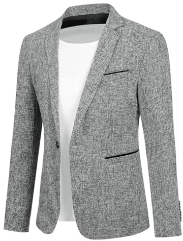 Allthemen Mens Casual 1 Button Blazer Slim Fit Suit Jacket Grey S