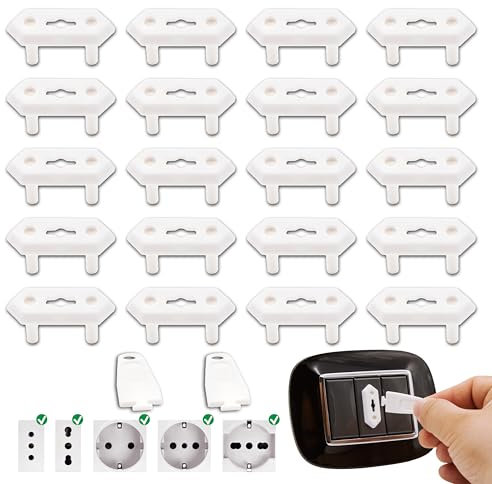 A&M Italia Copriprese per Bambini - 20 Copri Prese Elettriche in ABS Certificato EN-71 e 2 Chiavi