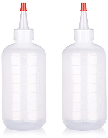 AOVNA 2 Pack Applicator Bottles with Tip Squeeze Plastic Graduated Bottles for Salon Hair Care (240ml), Red
