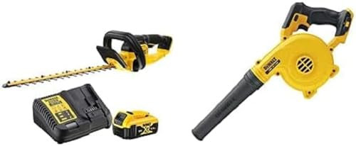 DEWALT - Taille-Haies Brushless XR 18V 5Ah Li-ION - DCMHT563P1-QW - Taille Haie Électrique sans Fil avec Batterie et Chargeur - 3,4kg + Souffleur Compact XR 18V - DCV100-XJ - sans Fil