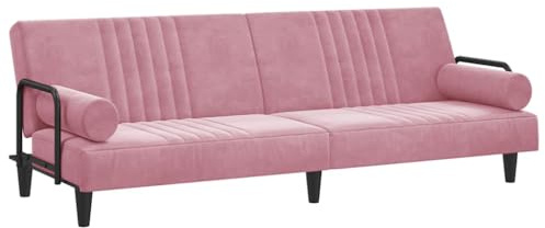 vidaXL Schlafsofa mit Armlehnen, Sofa mit verstellbaren Rückenlehnen, Couch für Wohnzimmer, Schlafcouch Bettsofa Sofabett, Rosa Samt
