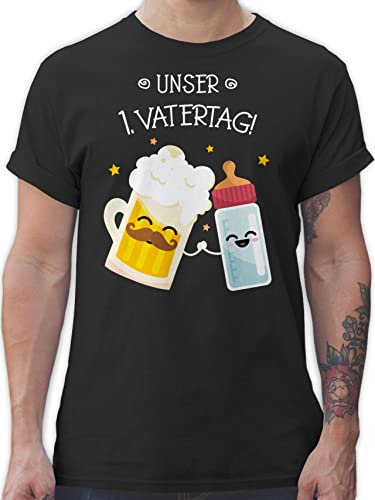 T-Shirt Herren - Geschenk zum - 1. Vatertag Bierkrug Flasche Bier Milch - XL - Schwarz - Vatertagsgeschenk Papa Tshirt Himmelfahrt Shirt Vatertagsgeschenke Tshirts vatertagstshirt Geschenke Vater