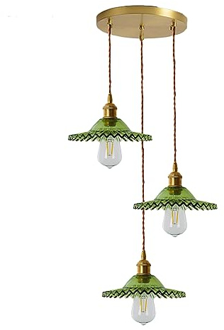 LFsem 3-Flammige Pendelleuchte Esstisch, Vintage E27 Hängelampe aus Glas, Hängende Esszimmerlampe, Loft Bar Hängeleuchte Pendellampe für Wohnzimmer & Küche (Grün)