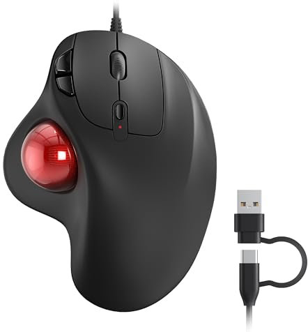 Nulea M509 Trackball Mouse Wired, Ergonomic Design, Easy Thumb Control, Precise & Smooth Tracking, 2-in-1 Interface (Type A &Type C), Compatible for PC, Laptop, Mac, Windows