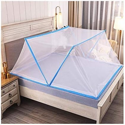 HUHUJINGE Zanzariera per Letto, Zanzariera Crittografata Senza Fondo Pieghevole da Viaggio Portatile, Tenda da Campeggio per Zanzare Pieghevole A Doppia Porta, Blu, 100 Cm*190 Cm