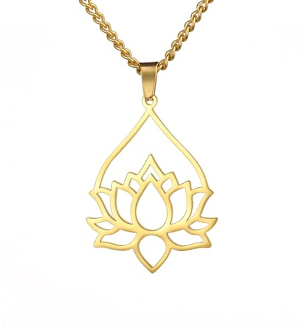 Dreamtimes Halskette Anhänger Lotusblume für Frauen inspirierende Halskette Yoga heilt Charme Unalome Symbol Amulett Edelstahl Halskette Buddha Yoga Schmuck