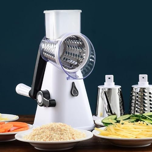 Yuzita Rotary Cheese Grater, 5-in-1 Kitchen Manual Speed Round Mandolin Food Slicer, Vegetable Shooter, Potato Hashbrown Grinder, Stainless Steel