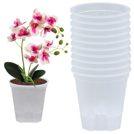 Selbstbewässerungstopf 10pcs atmungsaktivem Orchid Topf Selbstbewässerung Pflanzer mit Entwässerungsloch 5,5 Zoll nachfüllbare Selbstbewässerung Blumentöpfe für Heimbüro transparent