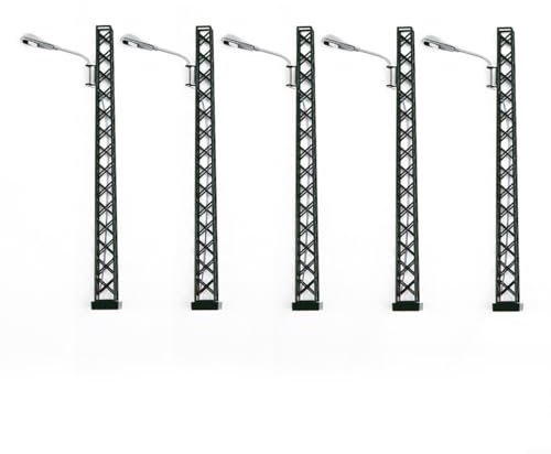 HEIBTENY 5 Stück Modell bahnleuchten Gittermastleuchte Modelleisenbahn Leuchten Gittermastleuchte Spur H0 1: 87 Licht Layout LED Lampe