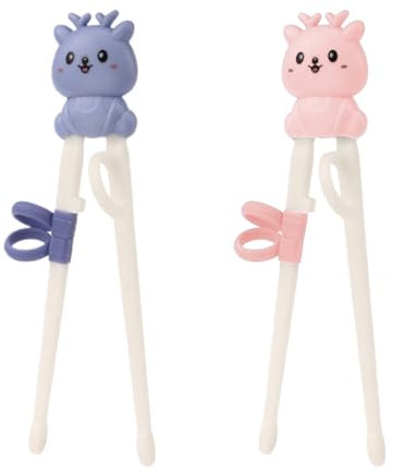 2 Paia Bacchette Sushi Bambini,Bacchette Cinesi, Bacchette da Addestramento, Chopsticks Riutilizzabili, Bacchette Helper da Allenamento dal Design Simpatico Cartone Animato,blu + rosa