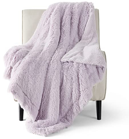 Bedsure Fluffy Sherpa Fleece Blanket - Soft Plush Faux Fur Blanket for Couch, Bed, Sofa, Cozy and Warm Furry Shaggy Decorative Throw Gifts for Adults, Lavender, 130x150 cm