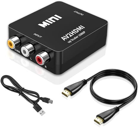 Adattatore da AV a HDMI, convertitore da AV a HDMI, 1080P a HDMI CVBS, adattatore audio video composito AV per PS2 Wii SNES N64/TV/PC/PS3/STB/VCR/lettori DVD Blue-Ray (con cavo HDMI)