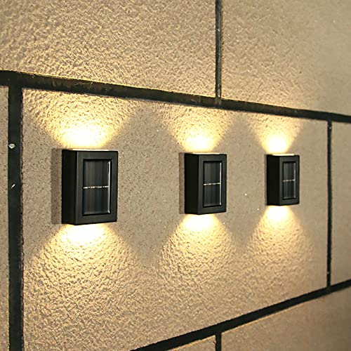 Konesky 4 Pack Up and Down Solar Wall Lights Solar Fence Lights Wireless IP65 Waterproof Outdoor Solar Lights for Fence, Yard and Veranda