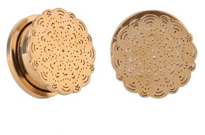 Epinki Piercing Schmuck, 2er Expander Ohr, Edelstahl 12mm Flesh Tunnel Set Gold Ohrringe Rund mit Blumen