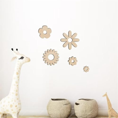 Ueiwffzo 5 Stück Wandsticker Kinderzimmer Wanddeko Holz, Selbstklebende Beige Blumen Wandaufkleber Wand Deko, Boho Deko Wandtattoo für Kinderzimmer Babyzimmer