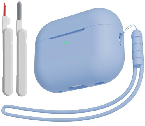 KOKOKA Silikon Hülle Schutzhülle Kompatibel für Airpods Pro 2/1 2023/2022/2019 mit Reinigungsset und Silikonband, Stoßfeste Weiche Schutzhülle Case für Airpods Pro 2nd/1st Generation, Sky Blue
