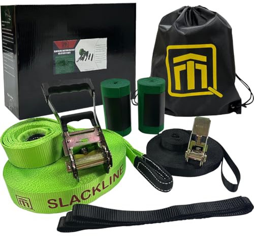 QTM Slackline Kit | 73ft Line with Tree Protectors, Overhead and Arm Training Strap | Drawstring Bag and Instruction Manual | Easy for Beginners, Kids and Adults
