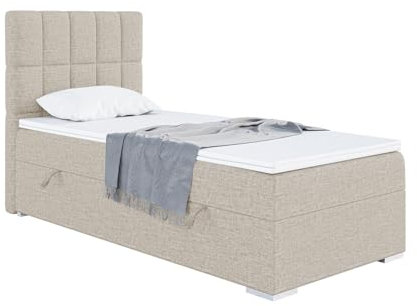MEBLINI Boxspringbett mit Bettkasten - Gepolstert Einzelbett mit Matratze und Topper - Polsterbett mit Stauraum - Bett mit Kopfteil - Stauraumbett - Lukas - 100x200 Links - H3/Beige Webstoff
