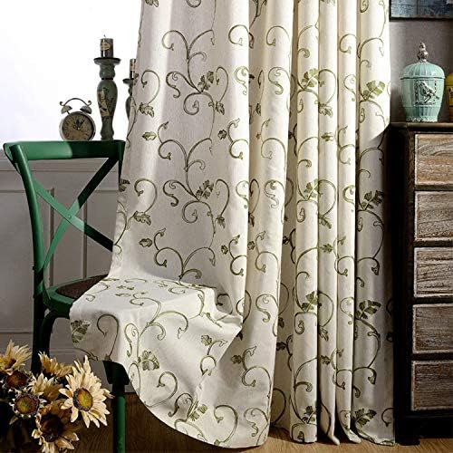 Amidoudou 2er-Set Vintage Rebe Stickerei Vorhänge Einfachen Stil Elegante Vorhänge Für Schlafzimmer Wohnzimmer (Grün,245x140cm)